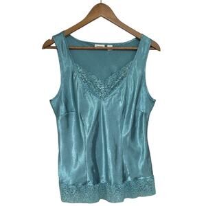 Y2K Green Lace Womens Sz Med Fairy Feminine V-Neck Cami Tank Top